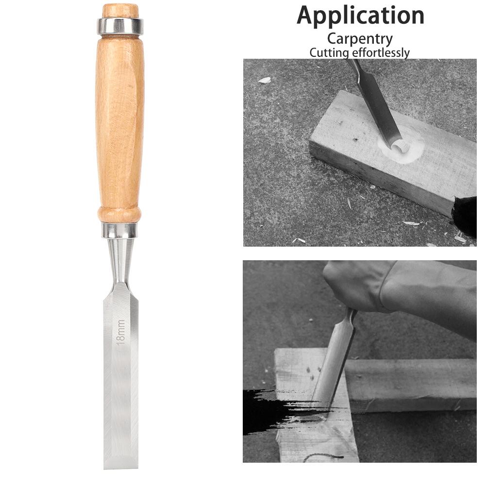 Flat Chisel Woodworking Accessory Wooden Handle Portable Industrial Supplies Cr V 18mm
