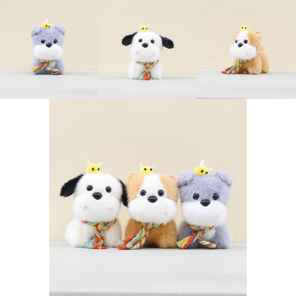 Adorable Brown Gray And White Plush Dog Keychain Soft Toy For Kids And Collectors