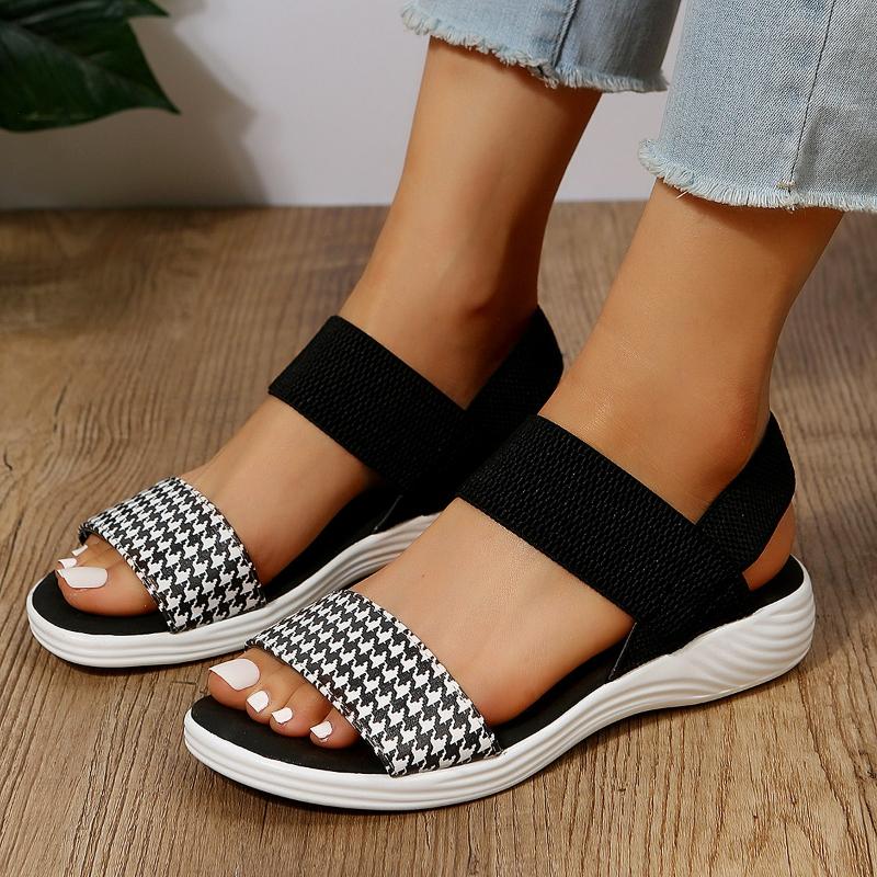 Fashion Women's Sandals Knit Elastic Cloth Sandals Comfortable Wedge Sandals Plus Size Lightweight Walking Sandal Slip on Summer Shoes