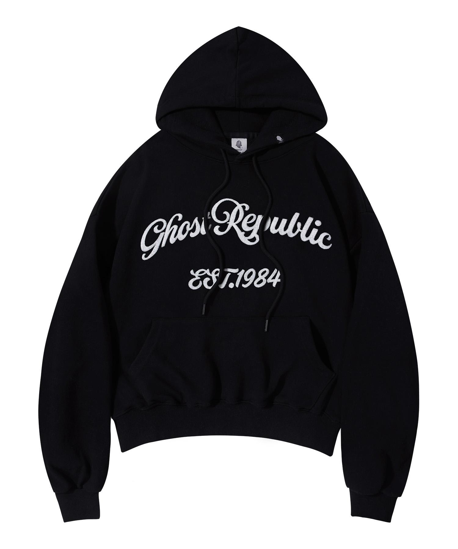 Ghost Republic Cursive 1984 Embroidered Crop Hoodie Ght-477 Black/F