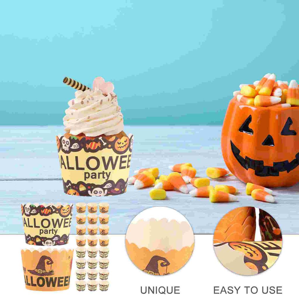 100 Pcs Halloween Cake Cups Eco friendly Cupcake Boxes Baking Supplies Tool Lining Pe Coating Festive Baby Muffins Cakes