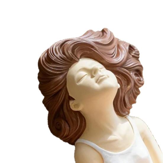 Braunhaariges lockiges Mädchen Header Figur Harzkopf Büste Skulptur für Schlafzimmer Wohnzimmer Heimbüro Schreibtisch Regal Dekoration