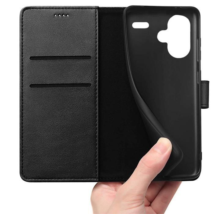 Case - Phonillico® - Xiaomi Redmi Note 13 PRO PLUS 5G - Black Wallet - Leather Effect - Video Support