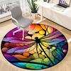 1pc Dragonfly StainedGlass Office Round Area Rug,  Mat Suitable ForOffice, Under Office Chairs Bedroom Living Room Home Decor, Room Deco