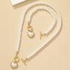 Beaded Heart Pendant Jewelry Set Crystal Pearl Necklace Set Necklace Bracelet Set  Wedding Party