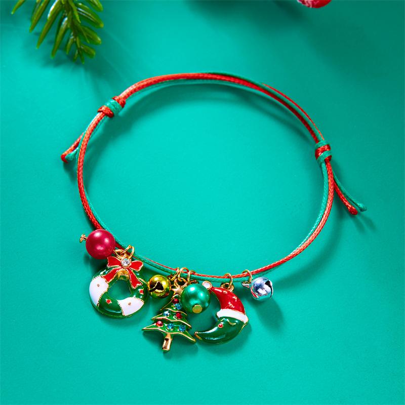 Fashion Simple Handwoven Braided Christmas Bracelets for Women Enamel Metal Xmas Tree Santa Claus Adjustable Bracelet Jewelry