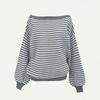 Off The Shoulder Striped Sweater Women Autumn Winter Fashion Loose Soft Neckline Casual Knitted Sweaters