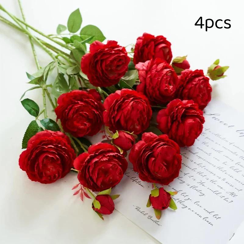 Artificial Silk Peonies Bouquet 4/8Pcs Non-Fade Fake Flowers for Wedding Outdoor Yard Home Party Decoration
