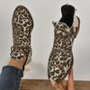 Western Boots for Women Autumn Retro Leopard Print Women's Boots Comfortable Low Heel Large Size Ladies Shoes
