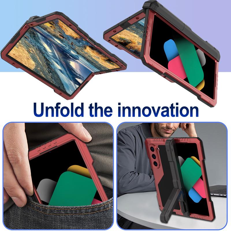 New 360 ° Full Protection Armor Holder With Front Film Metal+Soft Silicone 3-in-1 Shockproof Phone Case For Samsung Z Fold 6 5 4