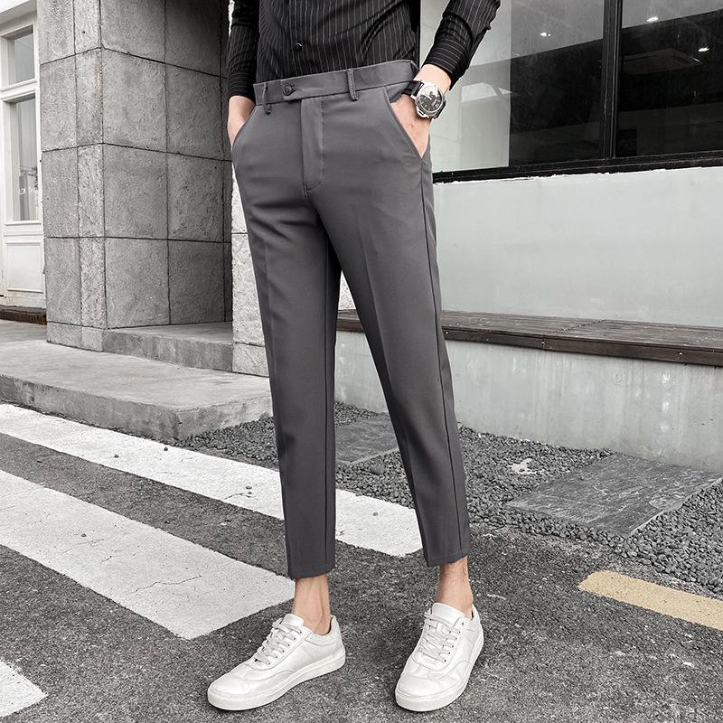 

Мужские модные корейские облегающие повседневные спортивные брюки - прямые, узкие, фасон Nine-Point 35 темно серый