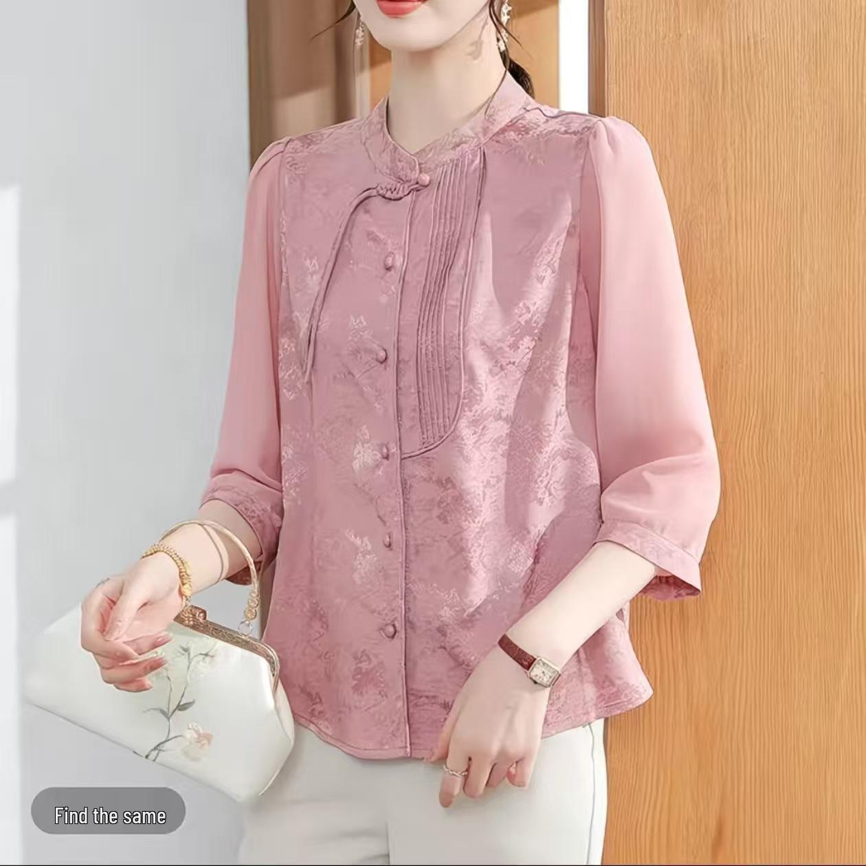 

Mom’s 2026 New Chinese-Style Flattering Top: Stylish Spring-Autumn Shirt for Middle-Aged and Elderly Women XL (approx. 45-53 kg) коричневый