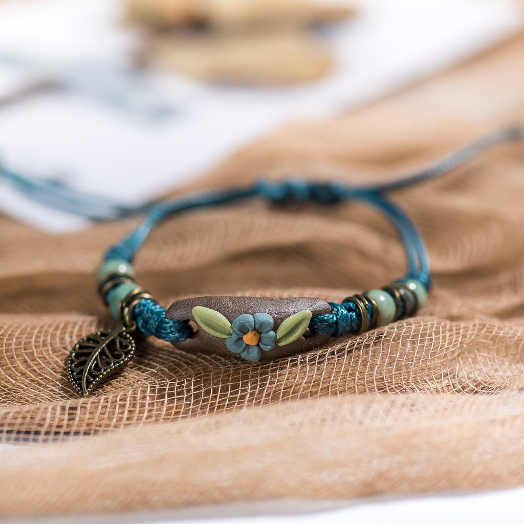 Forest Series Plant hand-kneaded Ceramic Adjustable DIY Bracelet For Women Gift Jewelry #CZ501