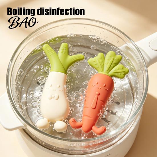 BPA Free Teething Toy Baby Silicone Carrot Teether, Food-Grade BPA-Free Chew for 3-6 High Temperature Sterilizable Teether Months, Soothing