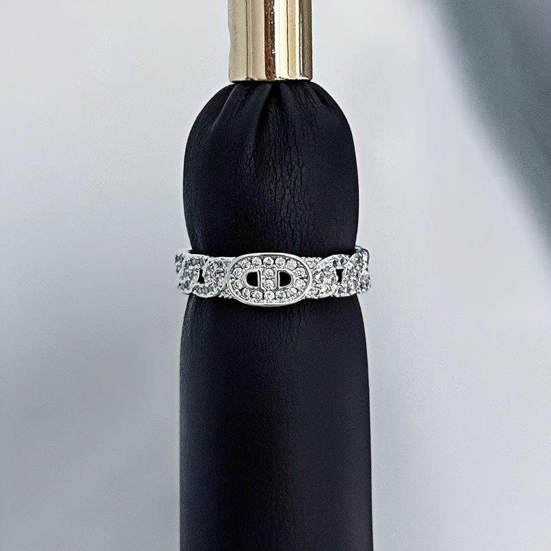 Fashion Light Luxury Pig Nose Full Of Diamonds Zircon Super Flash Opening Ring Female Niche High-End Feeling Stacked Index Finger Ring