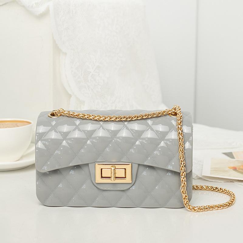New Women's Bag Fashion Rhombus Glossy Jelly Bag Thick Chain Oblique Span Bag Women's