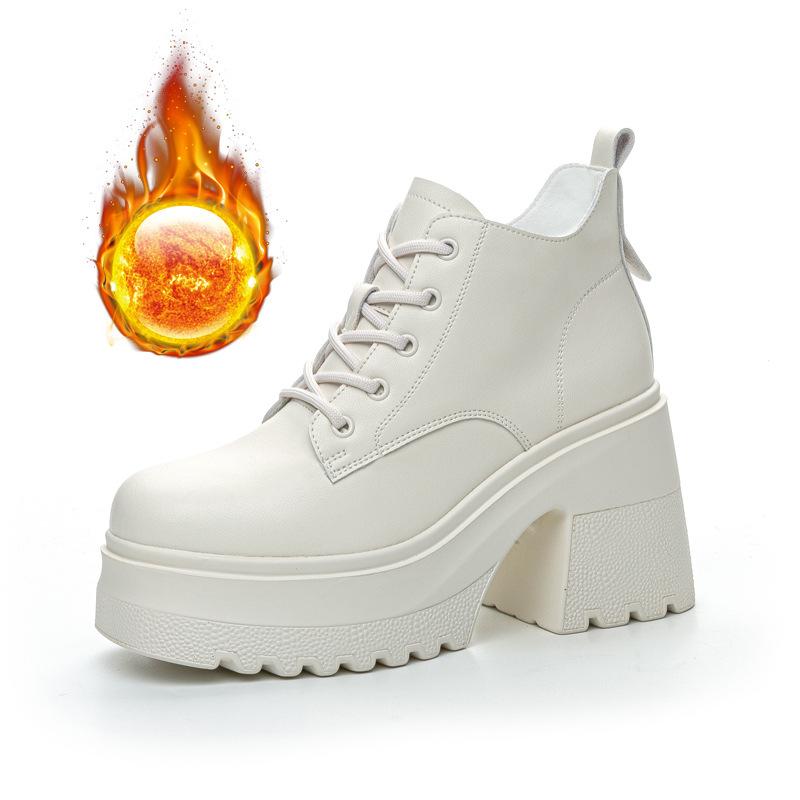 Autumn and winter women's shoes new heightening platform high heels casual short boots women's Martin boots lace-up versatile single cotton shoes