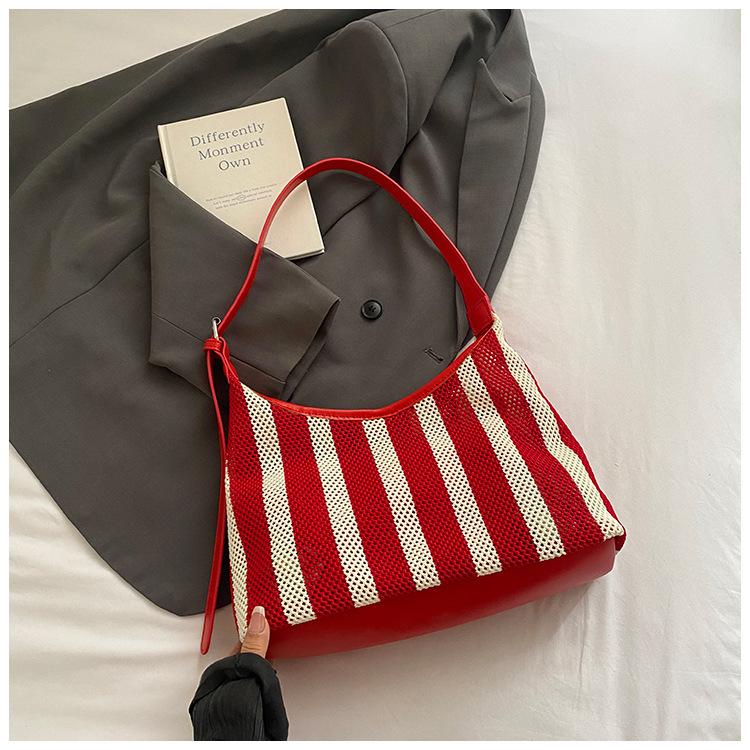 2025 Summer New Shoulder Armpit Bag Niche Design Large Capacity Tote Bag Fashion Stripe Trend Handbag