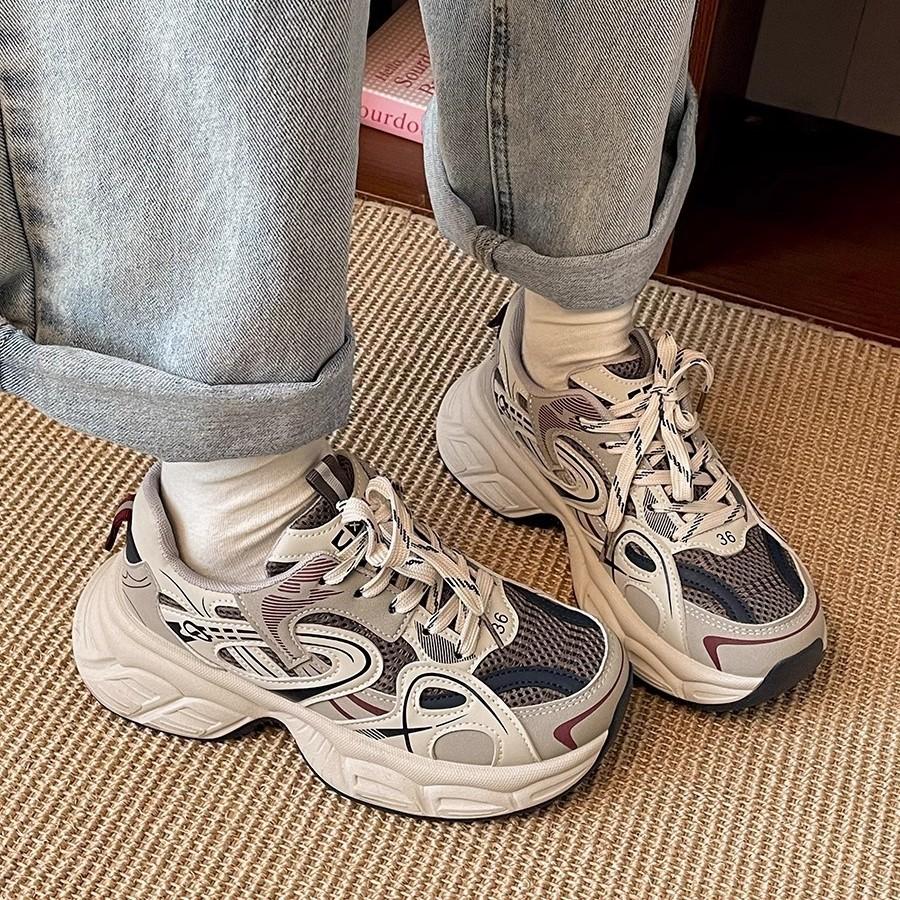 Platform dad shoes women's spring 2025 new versatile retro heightening casual mesh breathable sneakers