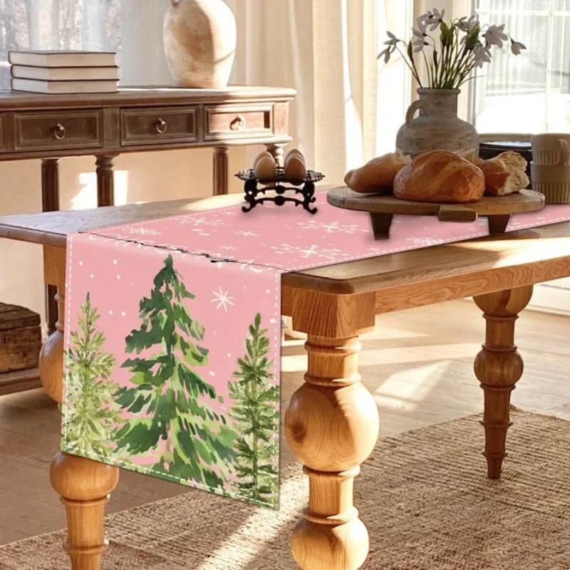 Simple Christmas Linen Table Runners, Pink Table Runner, Dining Table Decoration, Household Party, Holiday Decoration