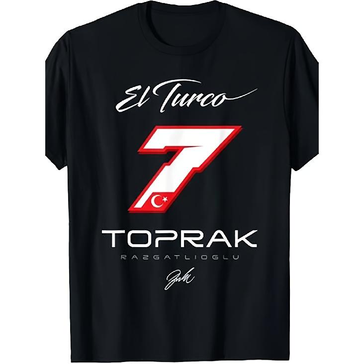 Toprak Razgatlioglu El Turco Number 7 T-Shirt | Outdoor Leisure, Breathable, All-Seasons, Casual Style, Crew Neck, Slight Stretch Fabric, Regular S чёрный