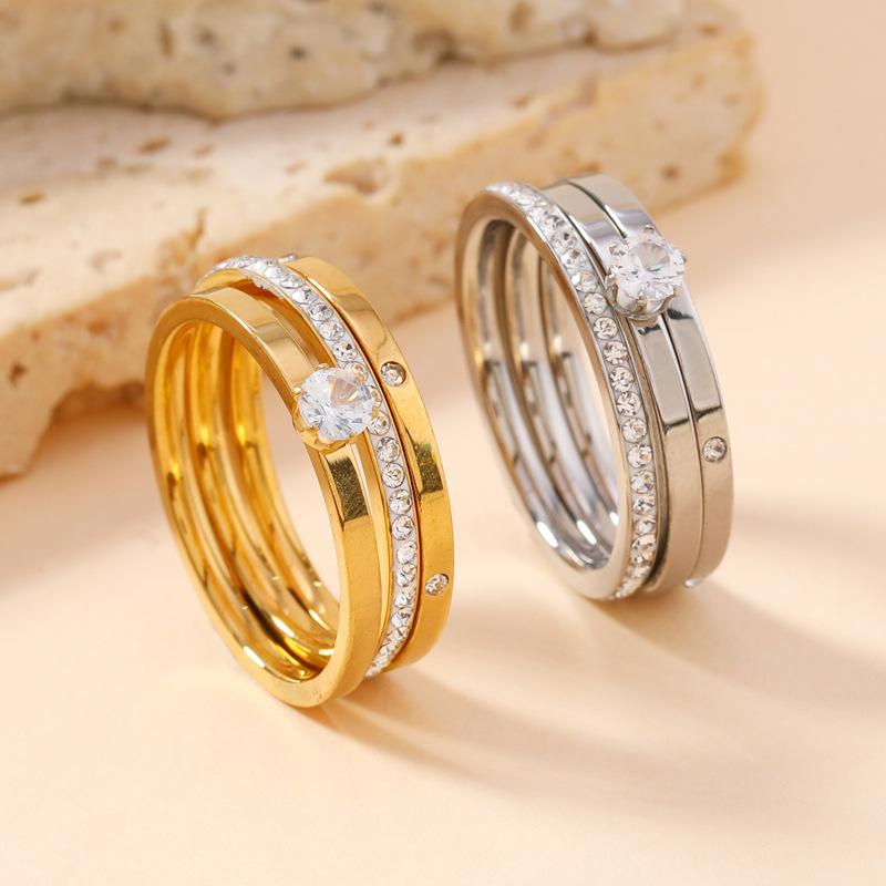 Luxury Stainless Steel Ring For Women Three-Piece Set Zircon Classic Fashion Finger Accessory Zircon Female Gifts