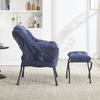 Lazy Chair with Ottoman, Accent Chair with Armrests and Side Pocket, Reading Chair with Footrest for Small Room, Corner Chair-Navy Blue