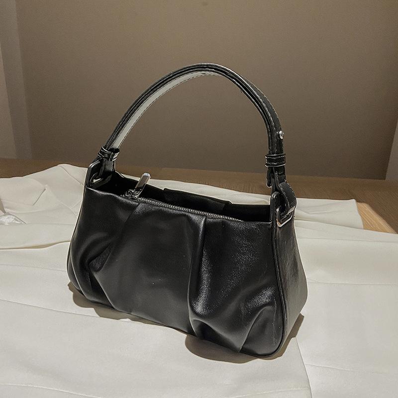 

French niche bag women s 2025 summer trendy pleated underarm bag, soft-faced shoulder bag, one piece of hair generation trendy чорний