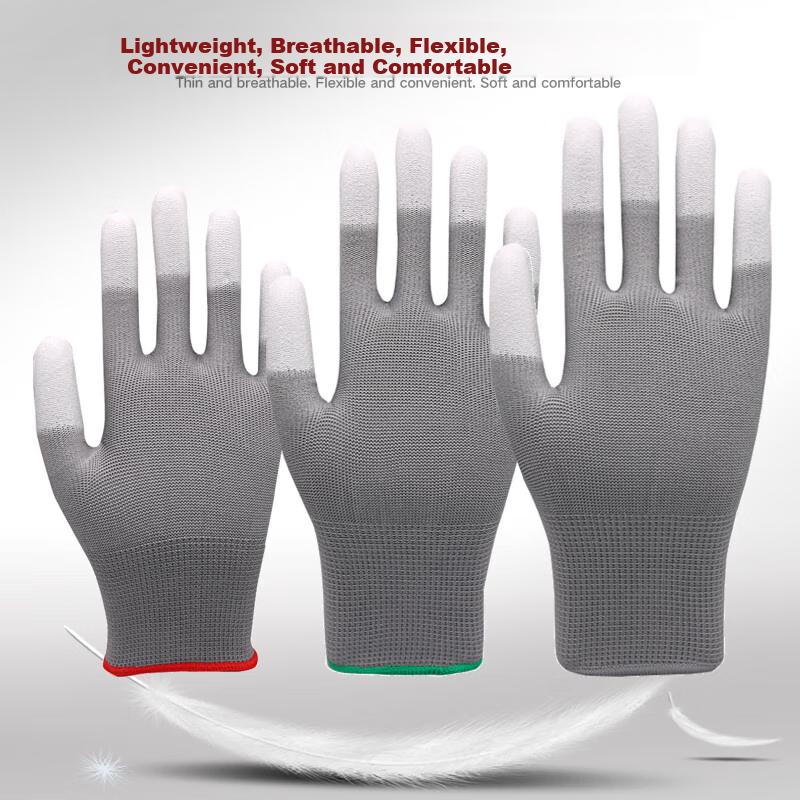 PU Coated Nylon Gloves, Protective Work Wear, Abrasion-Resistant, for Handling And Packaging, Thin Rubber Gloves, Sun-Protective, Gray/12 Pairs/S