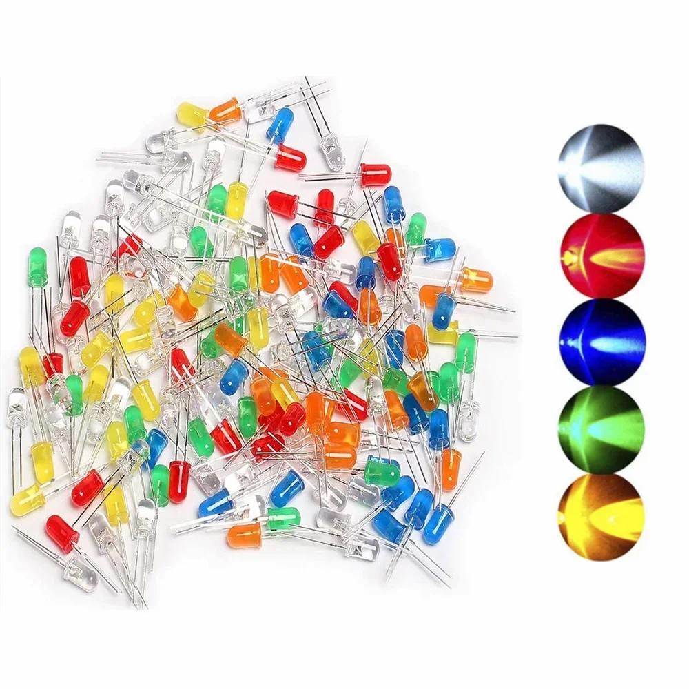 

100Pcs 5mm Super Bright LED Diodes Kit Multicolor Round Light Emitting Diode Assortment Kit Red/Green/Blue/Yellow/White 20pcs