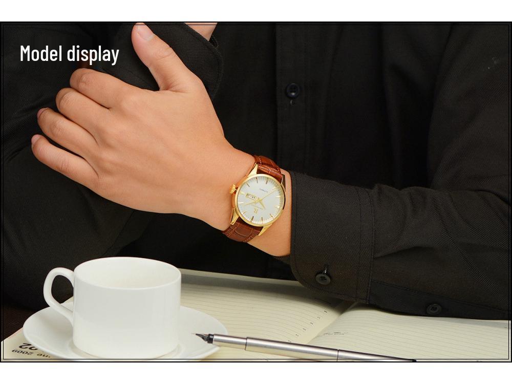 Ruizhiyuan Men's Waterproof Leather Strap Large Dial Watch