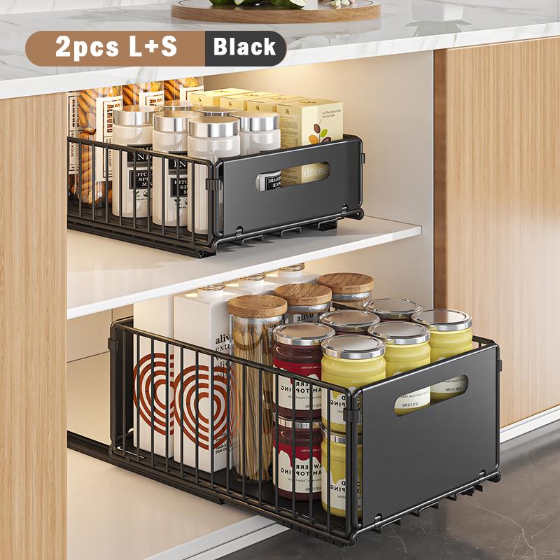 Kitchen Seasoning Bottle Storage Drawer Cabinet Organizer Pull Out Type Storage Rack with Slide Rail Kitchen Cupboard Organizer