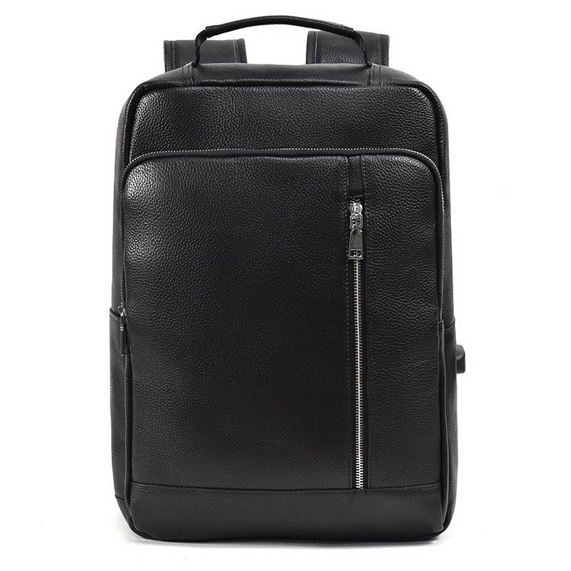 Leisure Travel Backpack, Men's Leather Backpack, Student Backpack, 15 Inch Head Layer Cowhide Commuting Computer Bag
