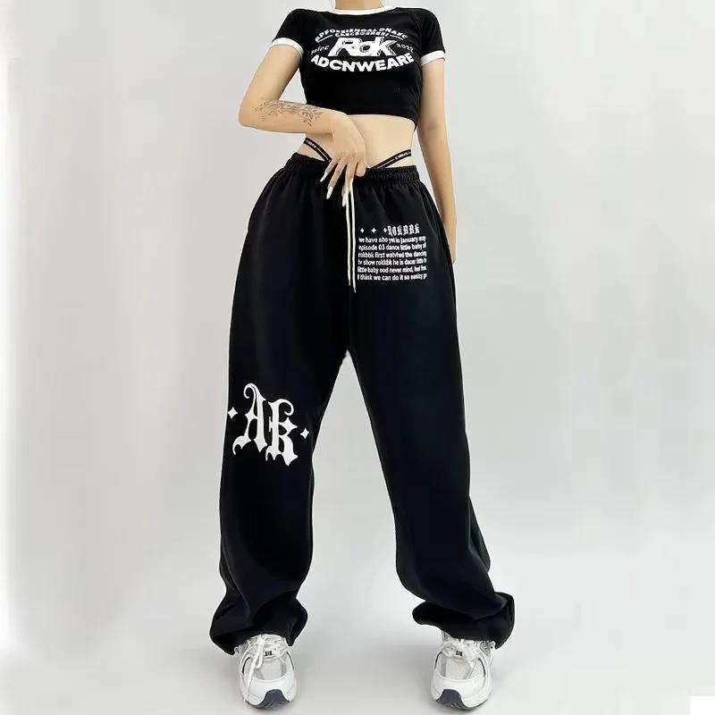High Waist Street Dance Hip Hop Sports Pants for Women Letter Print Long Trousers Summer Fashion