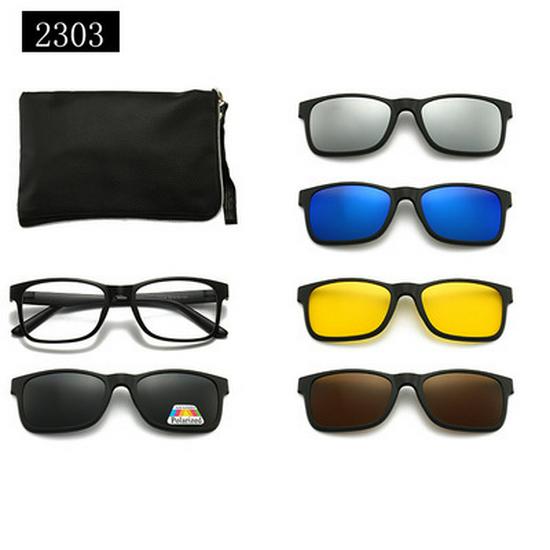 TR90 5-Piece Magnetic Clip-On Polarized Sunglasses Set with Pouch for Men & Women