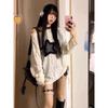 New Lazy Star Lace Long Sleeve Shirt Loose and Skinny Drawstring Ripped Sweet Cool Bottom Shirt Top