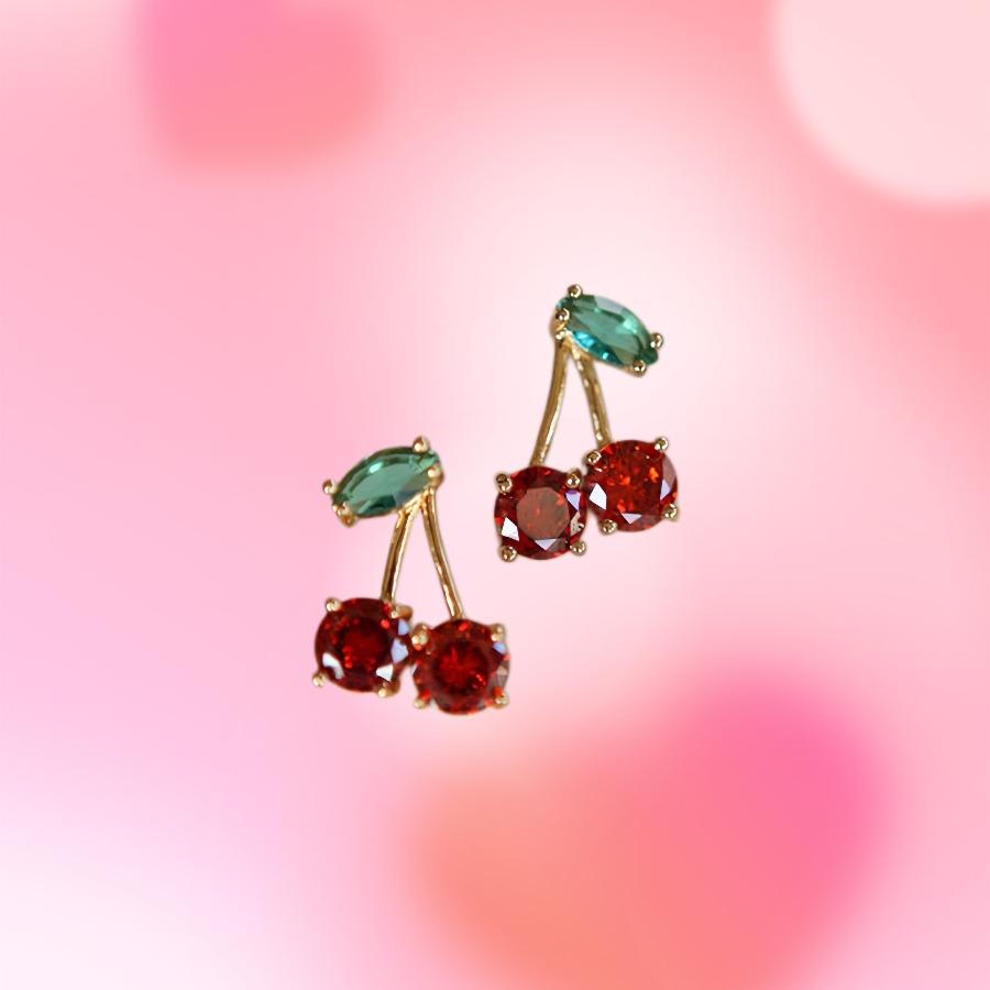 1 Pair of Early Summer New Arrival Red Cherry Stud Earrings - Charming Influencer Style Versatile Women's Fashion Ear Accessories for