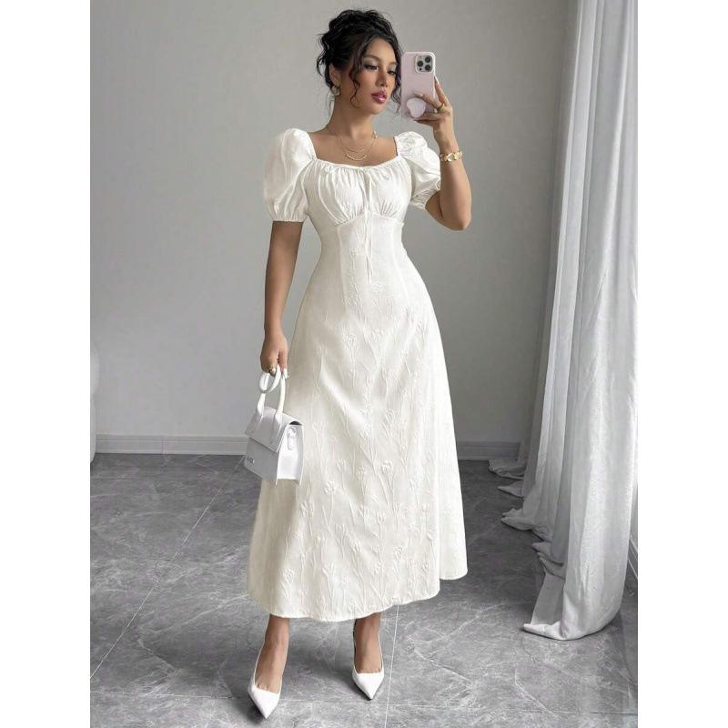 Europe, America 2026 summer new French fashion temperament elegant square collar waist slim dress XS белый
