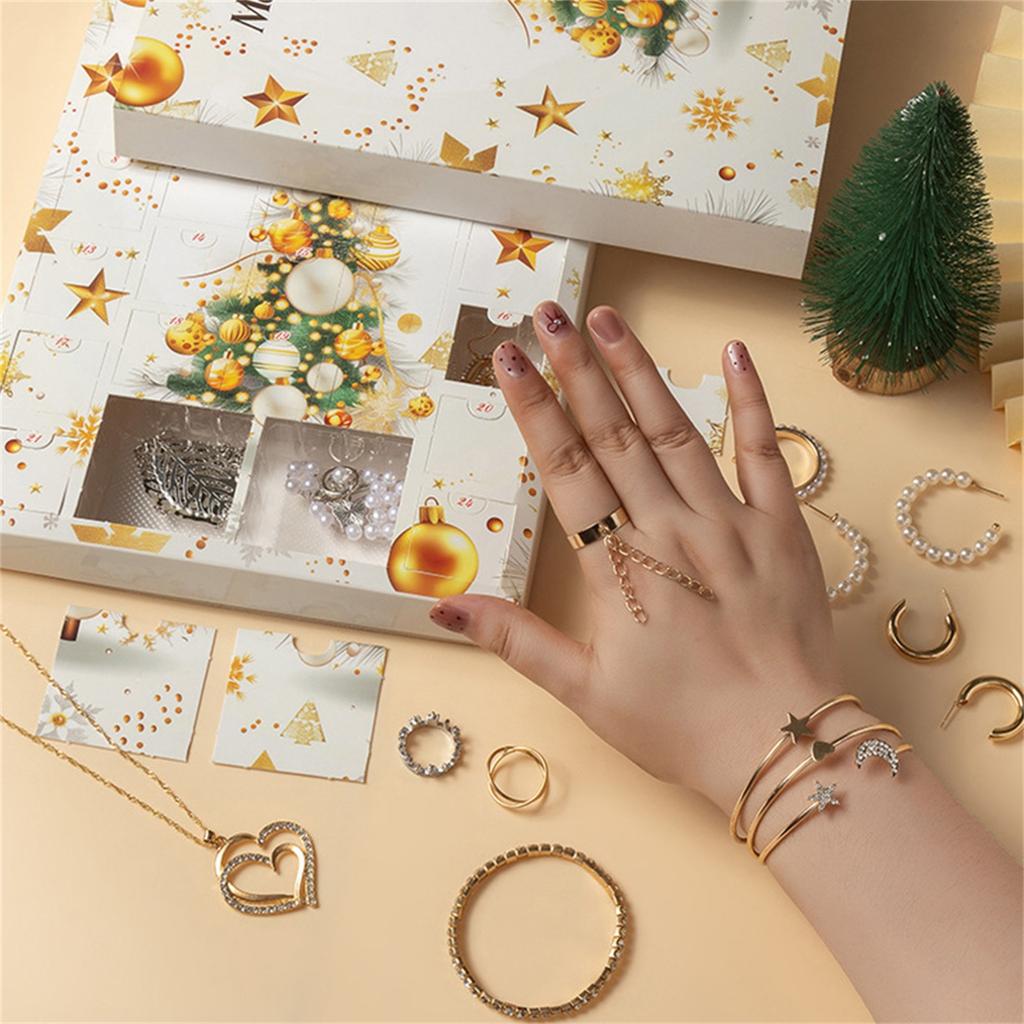 2024 Christmas Countdown Calendar 24 Day Jewelry Advent Calendar Box Set for Women Present Holiday Decoration