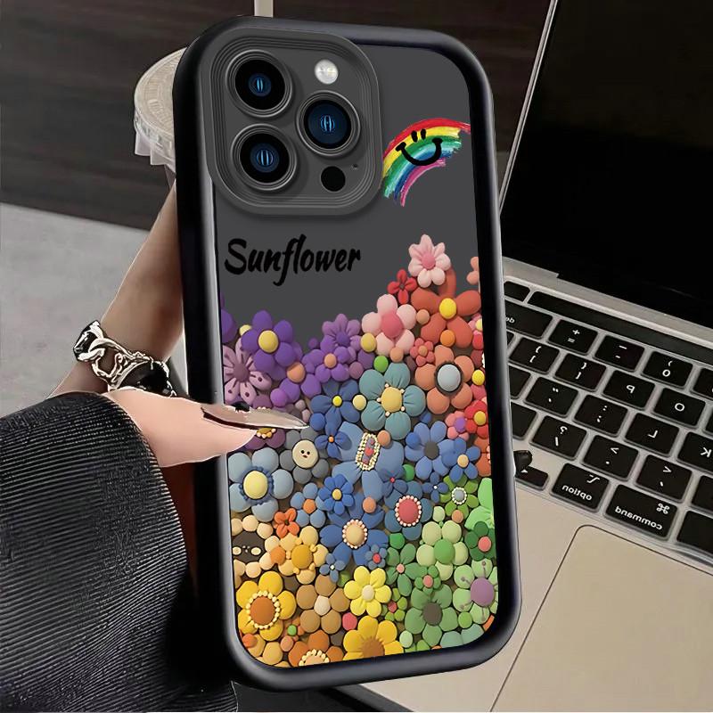 Colorful Rainbow Flowers Floral Printed Fashion Case Flexible Soft Silicone TPU Shell Full Back Cover for iPhone Samsung