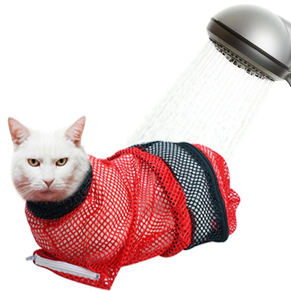 Breathable Mesh Cat Shower Wash Net Anti-bite Cat Grooming Restraint Bag Cat Bathing Bag  Bathing