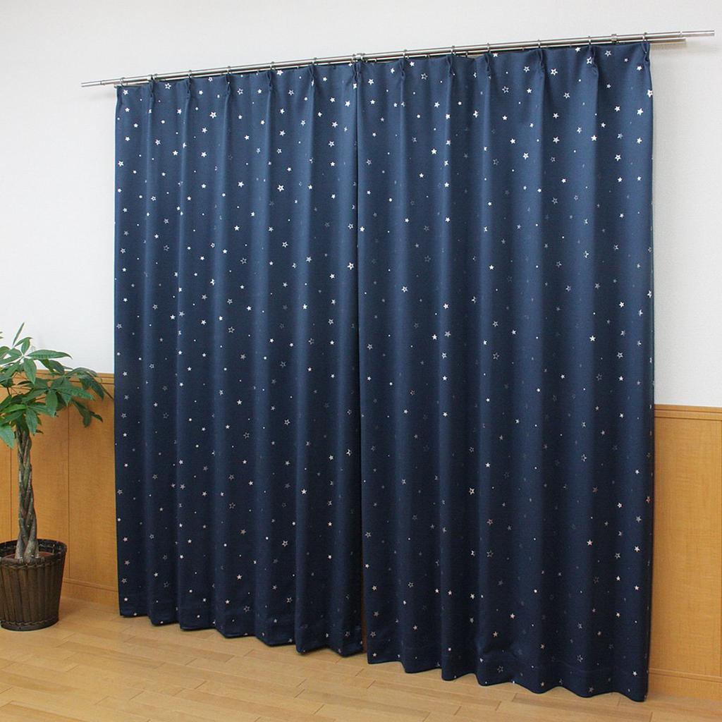 Interior Compo Blackout Grade 100cm Wide X 135cm Set of Star Pattern Curtains, 1, Long, 2,