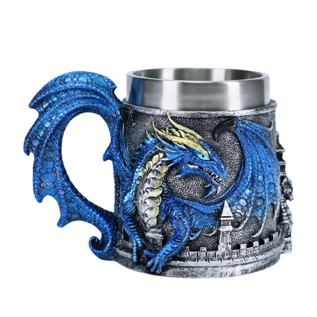 Western Monster Dragon Mark Coffee Cup, Stainless Steel Dragon Statue Water Cup, 3D Castle Guardian Dragon Beer Cup