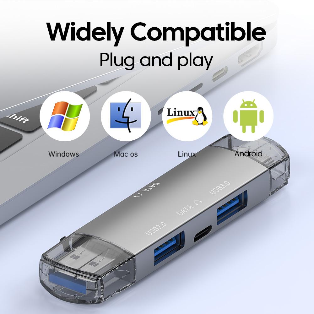 6 in 1 Card Reader Adapter USB 3.0 Type C To SD TF Memory Card Reader HUB For iPhone 16 15 Samsung PC Laptop Converter
