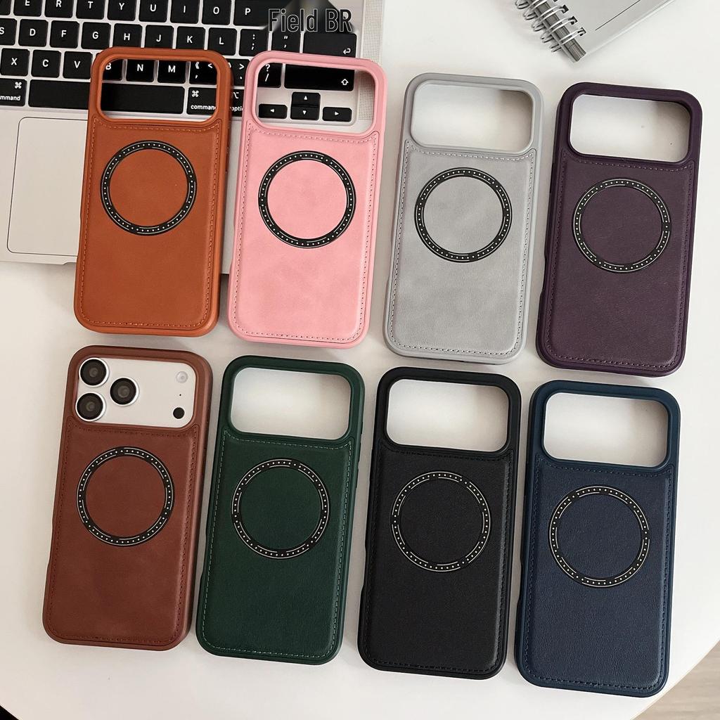 Genuine Leather Case with Magnetic Ring for iPhone 17 Pro Max/16 - Simple Anti-drop Protective Cover