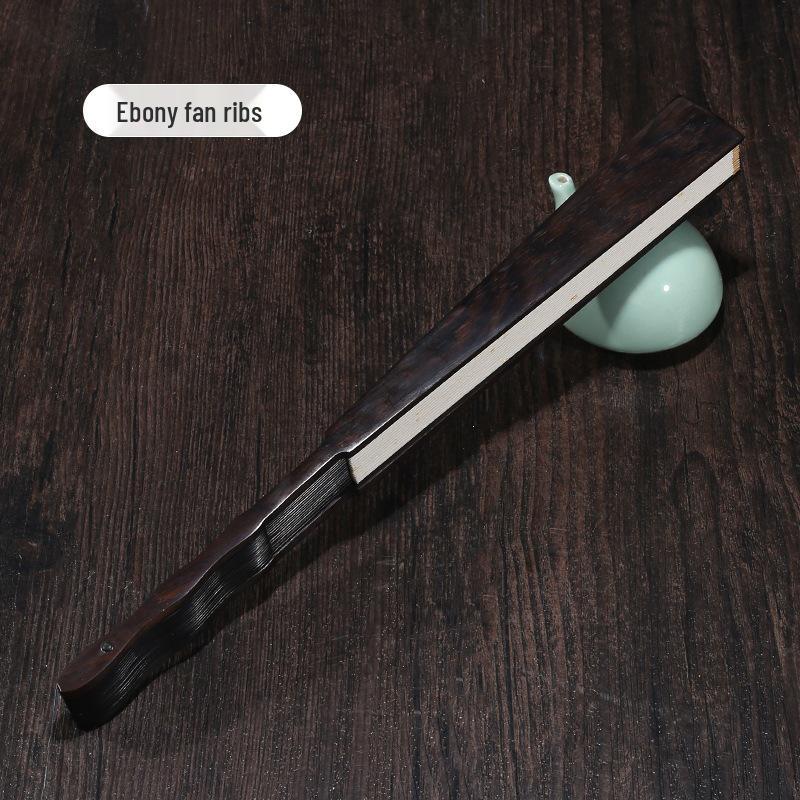 Ebony and Rosewood Folding Fan: 10.5-inch Green Sandalwood Calligraphy and Logo Design Cultural Plaything 10.5-inch