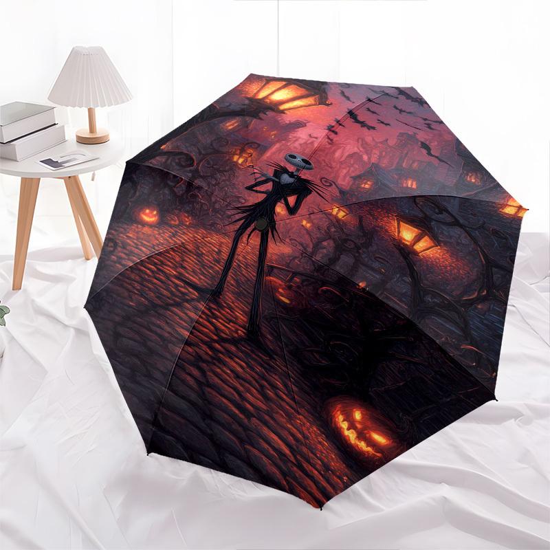 Jack Skellington Themed Automatic Opening and Closing Umbrella, Brightly Colored 8-rib Portable Umbrella, Suitable for Men and Women, A Perfect Gift f