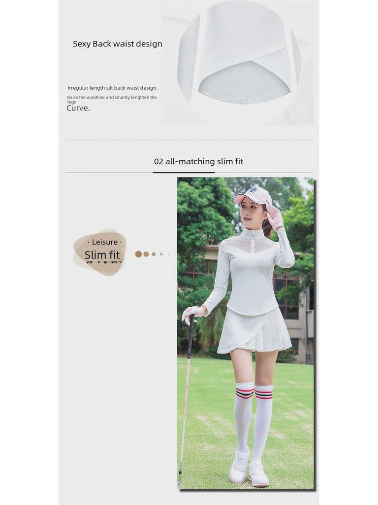 Women's Golf Outfit: Spring & Autumn Long-Sleeve T-Shirt with Short Lace Skirt, Korean Style, Slim Fit Sportswear