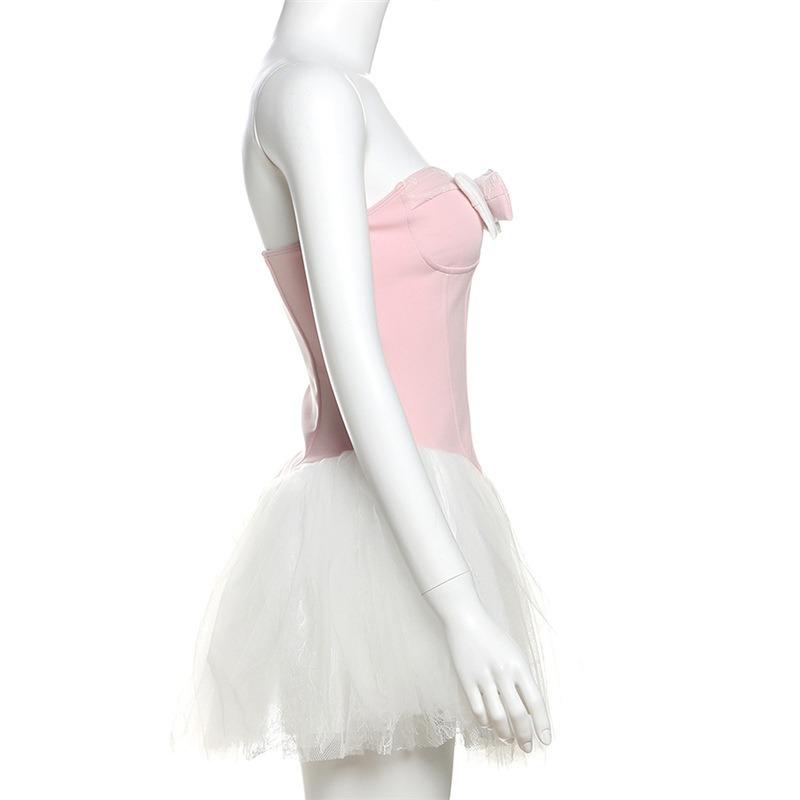 Women's Fashion Sexy Spice Girls with Chest Contrast Color Bow Waist Dress