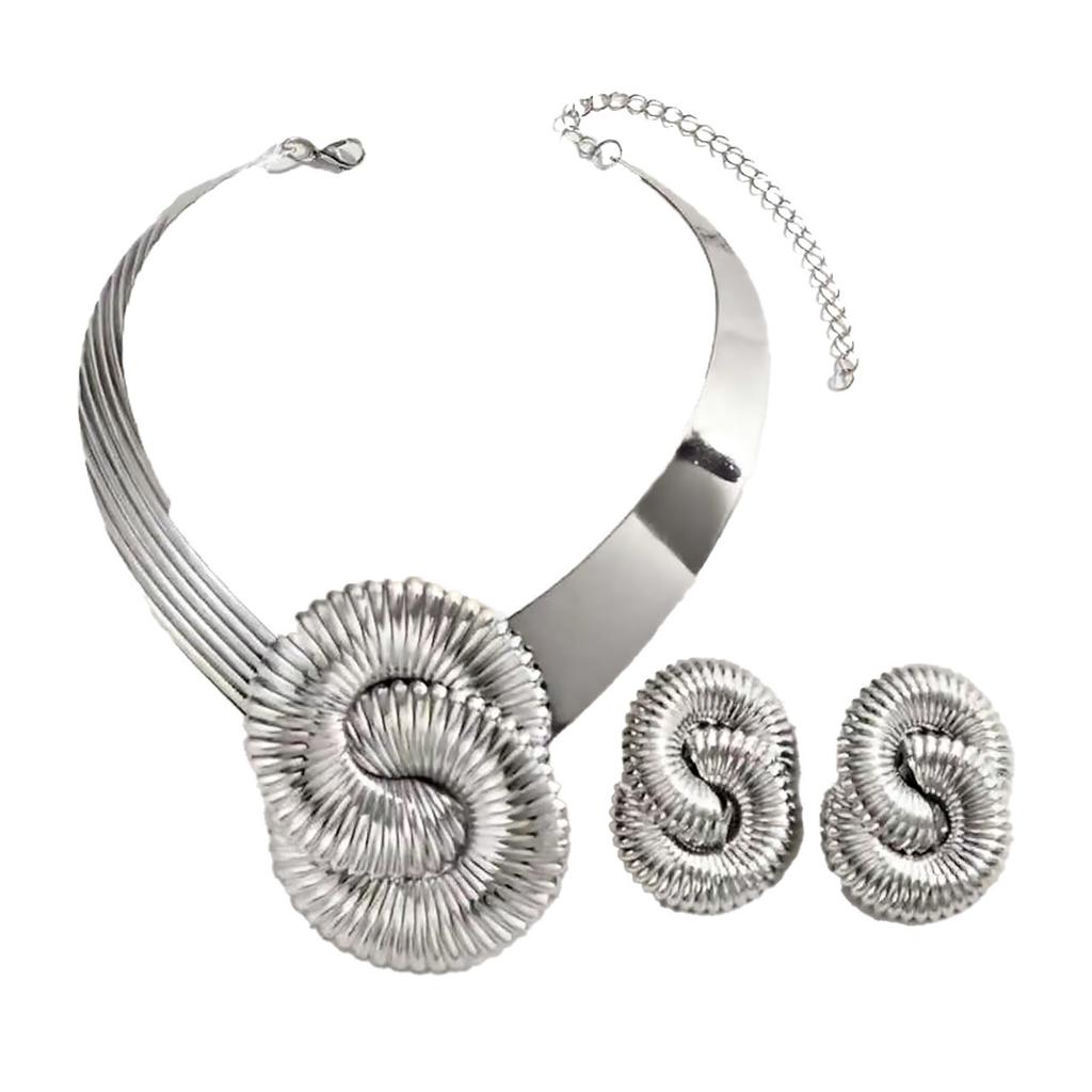Vintage Geometric Twist Thread Digital Flower Collar Personalized Exaggerated Corrugated Collar Earrings Set